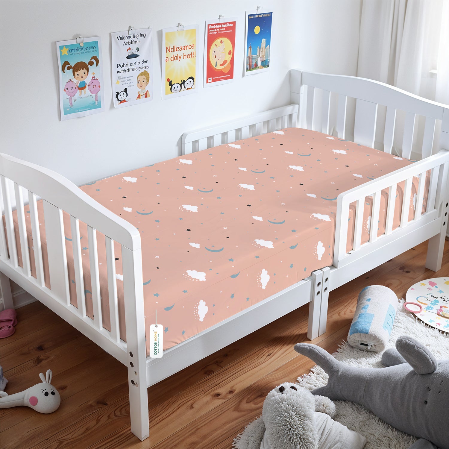 Premium Cotton 3-Piece Baby Crib Bedding Set (120x60 cm) Fitted Baby Mattress Sheets and Protector Dream Night