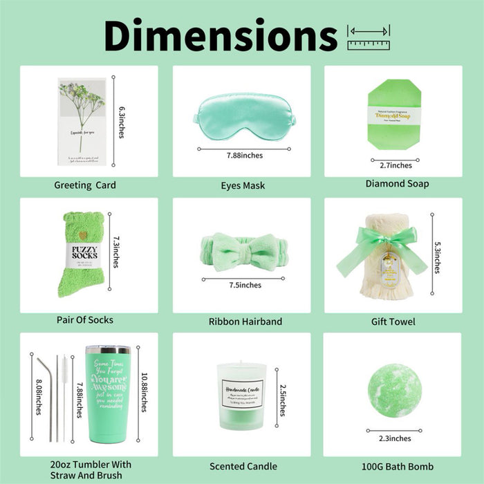 Bath Gift Box Set – Luxe Green Spa Care Package with 10 Relaxing Self-Care Items for Women, Mom, Wife, Sister, Friends