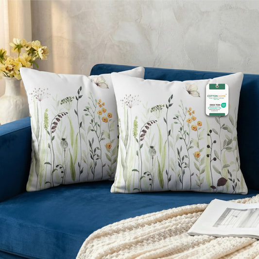 Cotton Decorative Throw Pillows Pack of 2 - 45x45 cm Square, Floral