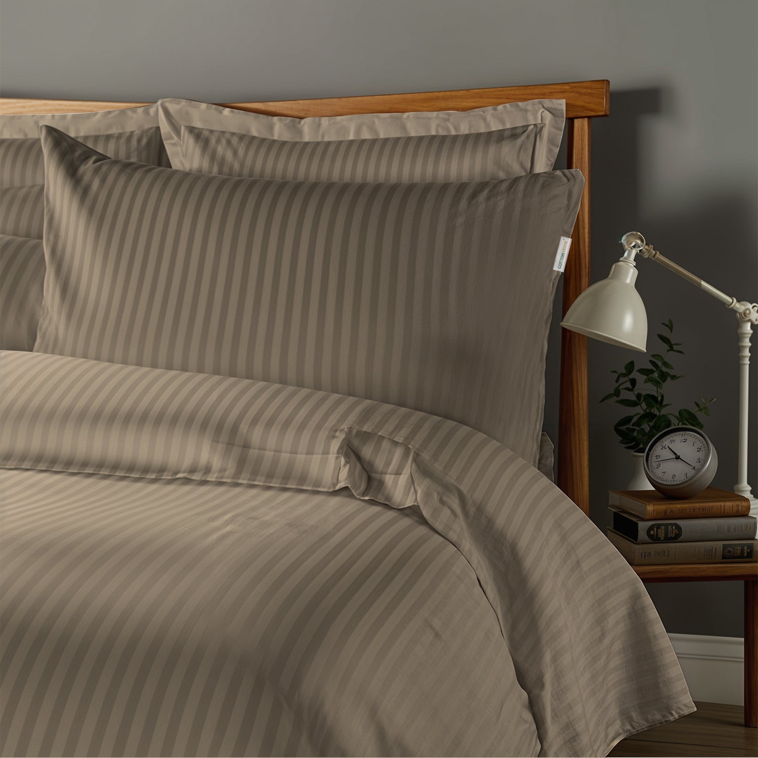 6 Piece Duvet Cover Set 240x260cm King - Light Brown Stripe - Cotton Home