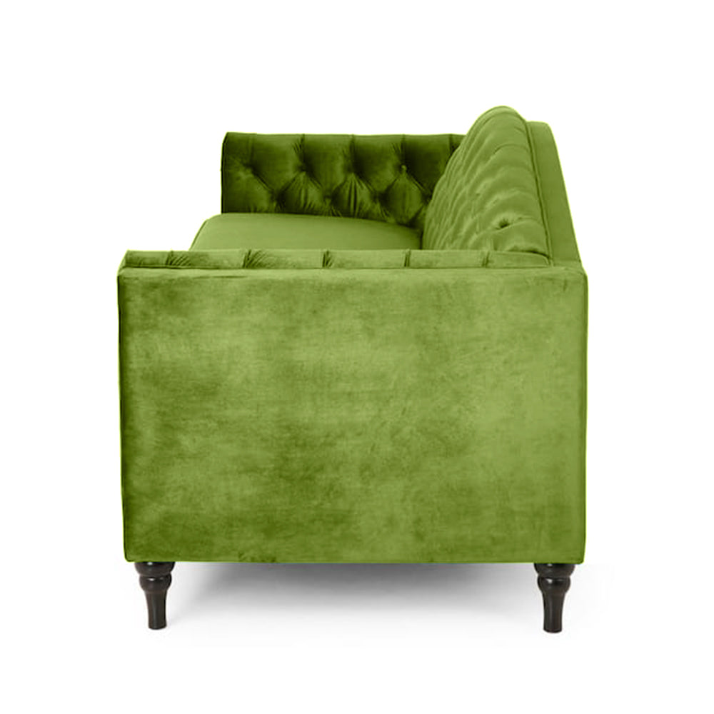 Nova 3-Seater Velvet Sofa with Square Arms – L220cm x W60cm x H85cm, Green Comfortable & Stylish Sofa for Living Room - Cotton Home
