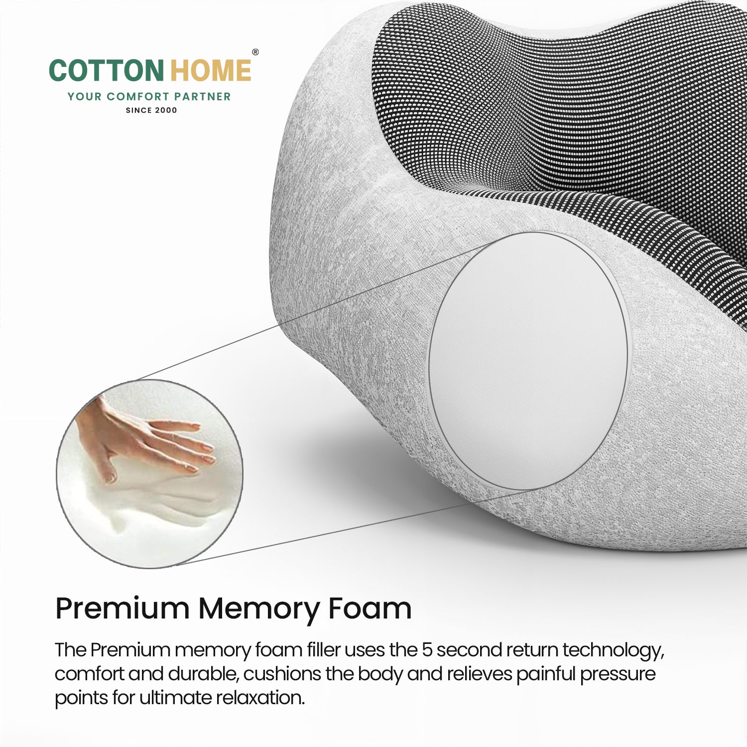 Travel Pillow Memory Foam Grey - Cotton Home