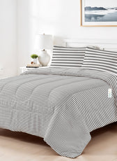 Premium Cotton 4PC Bedding Set Kids Comforter Set 160x220cm Grey Stripe