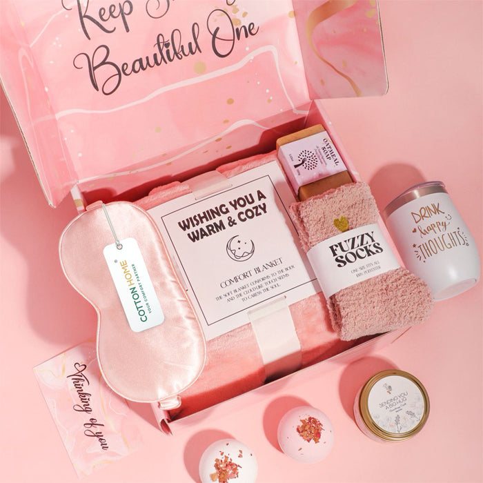 Bath Gift Box Set – Luxe Pink Spa Care Package with 10 Relaxing Self-Care Items for Women, Mom, Wife, Sister, Friends