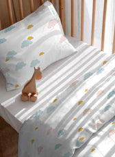 3Piece Baby Crib Comforter Set 90x120 Cotton Comforter, Filled Pillow & Pillow Cover – Pastel Clouds