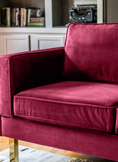 Nebula Maroon Velvet 3-Seater Sofa with Square Arms - Luxury Living Room Seating, L220cm x W86cm x H81cm - Cotton Home