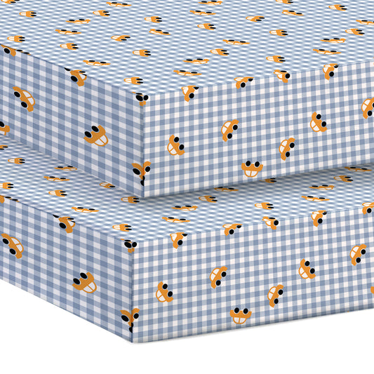 Premium Cotton 2PC Crib Sheets (120x60 cm) Soft, Breathable, Fitted Baby Mattress Sheets Little Cars