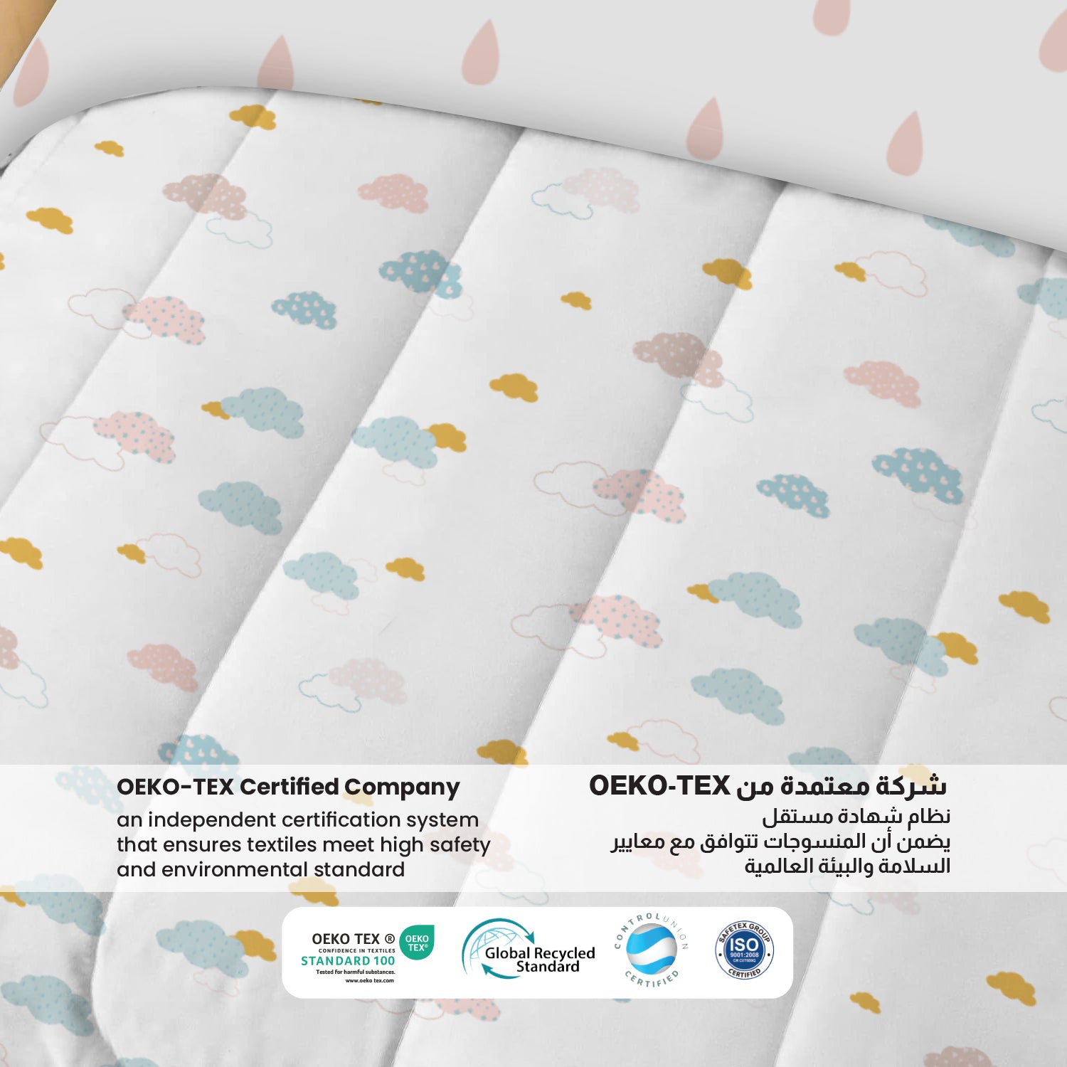 3Piece Baby Crib Comforter Set 90x120 Cotton Comforter, Filled Pillow & Pillow Cover – Pastel Clouds