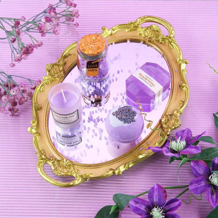 Bath Gift Box Set – Luxe Violet Spa Care Package with 9 Relaxing Self-Care Items for Women, Mom, Wife, Sister, Friends