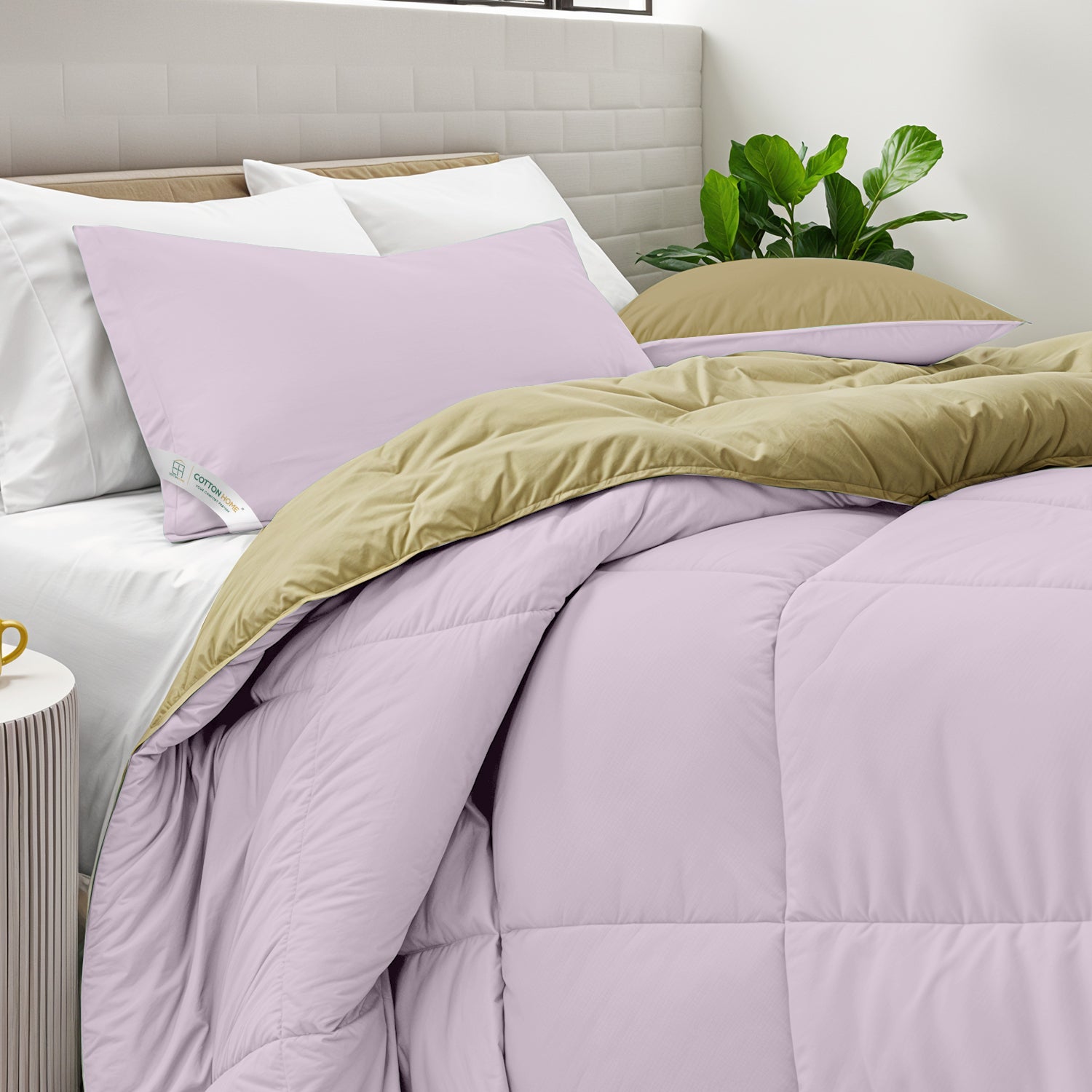 All Season Lilac Super Soft Reversible Comforter Set 220x240cm with 2 Pillow Case - Cotton Home