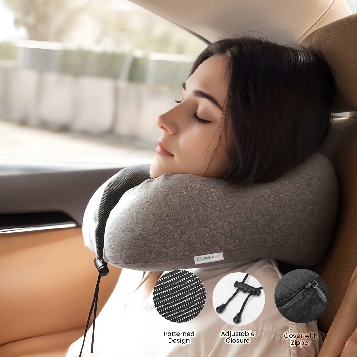 Travel Pillow Memory Foam Grey - Cotton Home