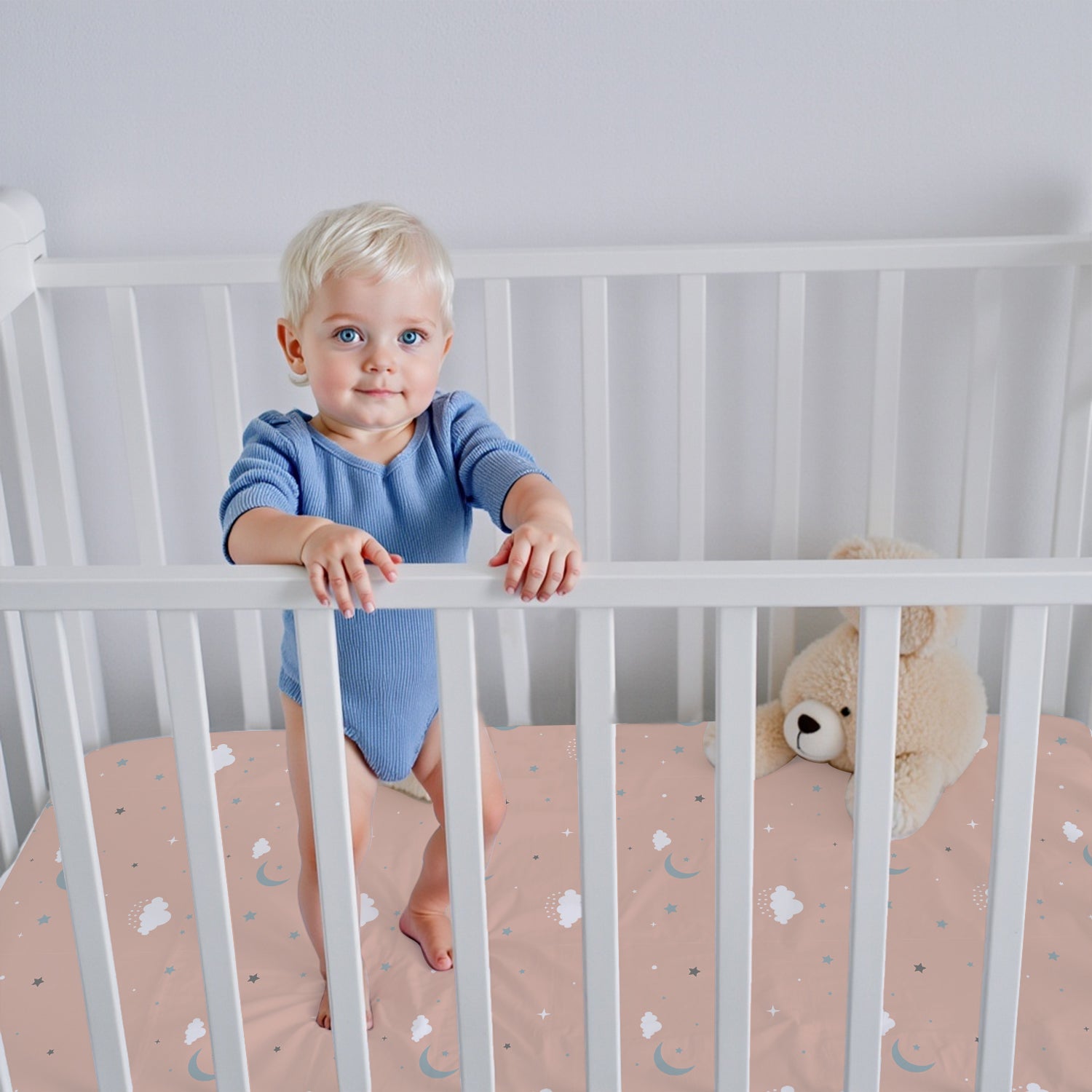 Premium Cotton 3-Piece Baby Crib Bedding Set (120x60 cm) Fitted Baby Mattress Sheets and Protector Dream Night