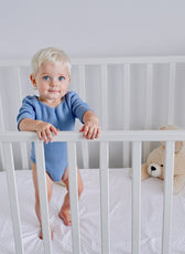 Premium Cotton 3-Piece Baby Crib Bedding Set (120x60 cm) Fitted Baby Mattress Sheets and Protector Pastel Clouds