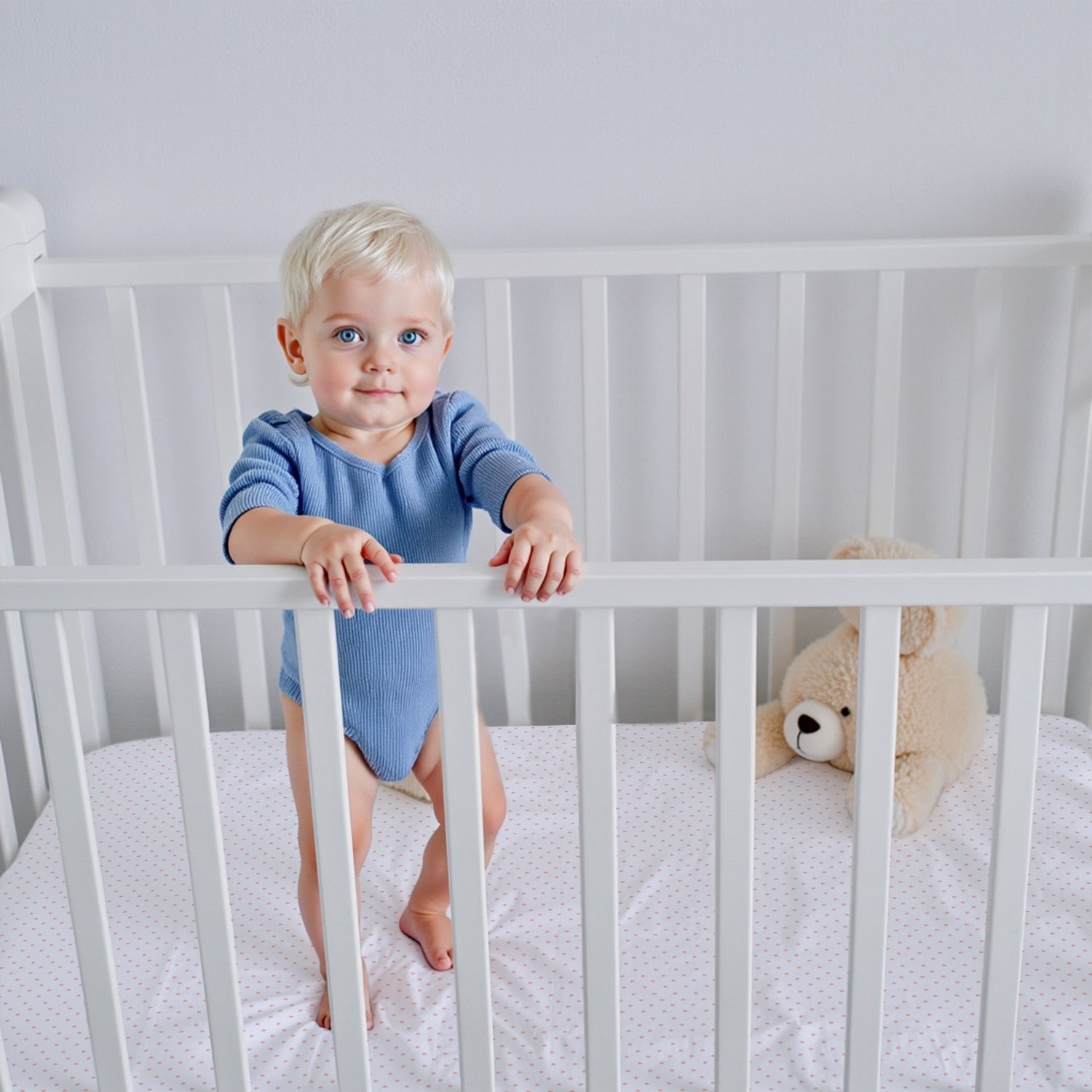 Premium Cotton 3-Piece Baby Crib Bedding Set (120x60 cm) Fitted Baby Mattress Sheets and Protector Pastel Clouds