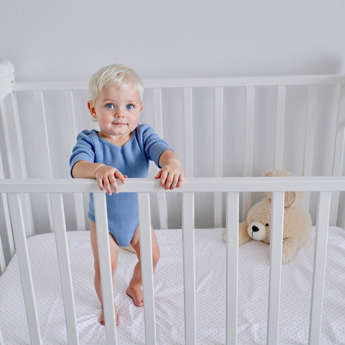 Premium Cotton 3-Piece Baby Crib Bedding Set (120x60 cm) Fitted Baby Mattress Sheets and Protector Pastel Clouds