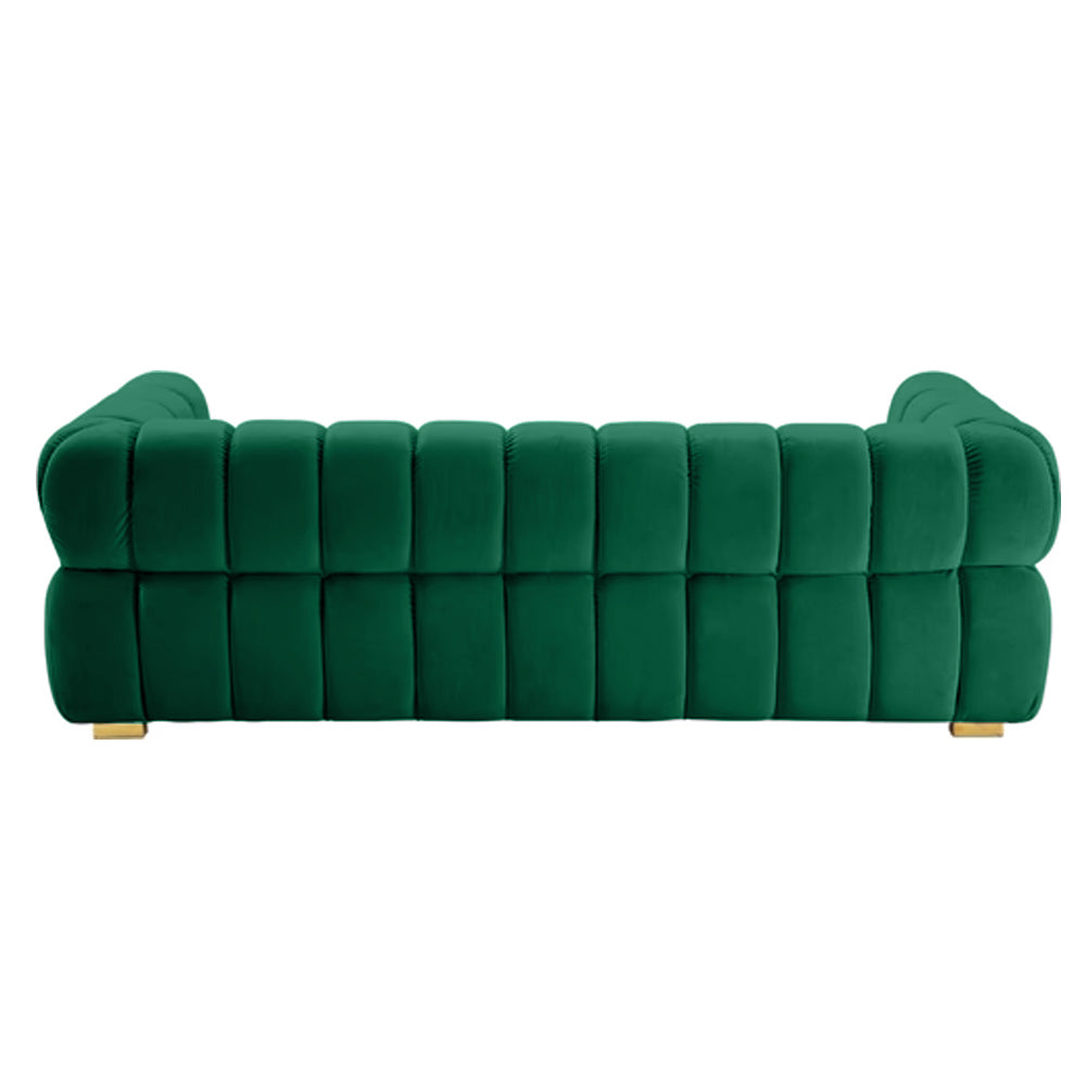 Gwen 3 Seater Sofa - Luxurious Emerald Green Velvet Upholstery - Spacious L231cm x W89cm x H75cm - Cotton Home