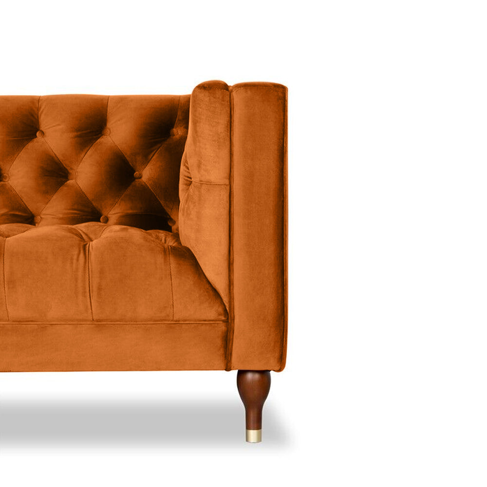 Ector 3-Seater Velvet Tuxedo Arm Sofa - Luxurious Rust Upholstery L220cm x H86cm x W78cm - Cotton Home