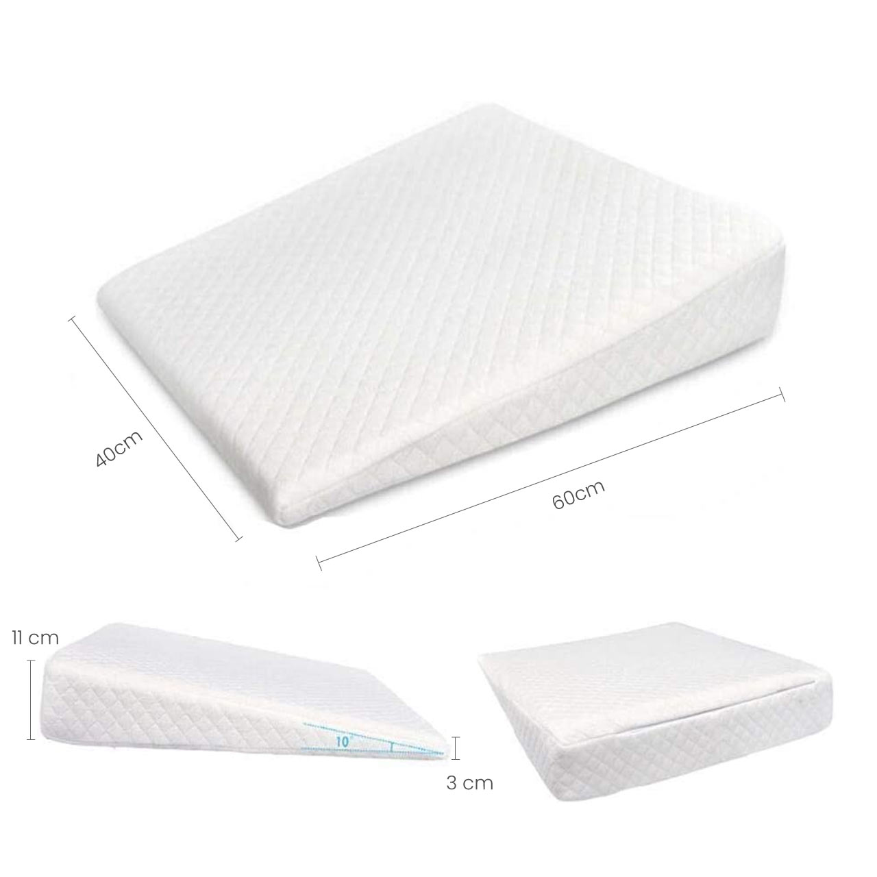 Smooth Wedge Memory Foam Pillow for babies  40x60cm (11x3) White - Cotton Home