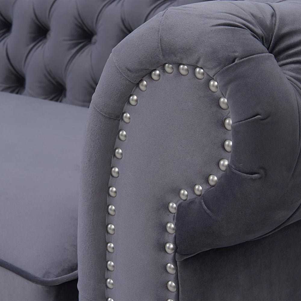 Opulent Oasis 4 Seater Triangle Corner L Shape Fabric Sofa - Gray - Cotton Home