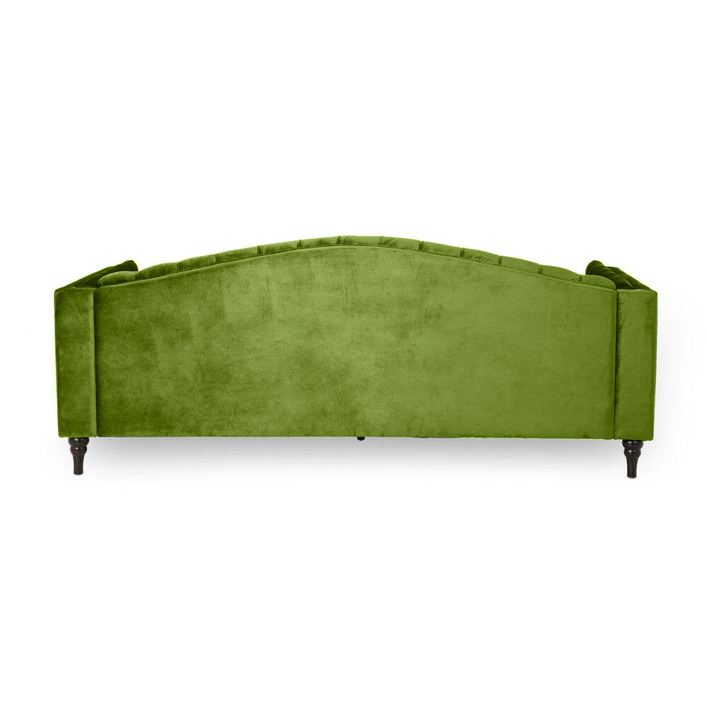 Nova 3-Seater Velvet Sofa with Square Arms – L220cm x W60cm x H85cm, Green Comfortable & Stylish Sofa for Living Room - Cotton Home