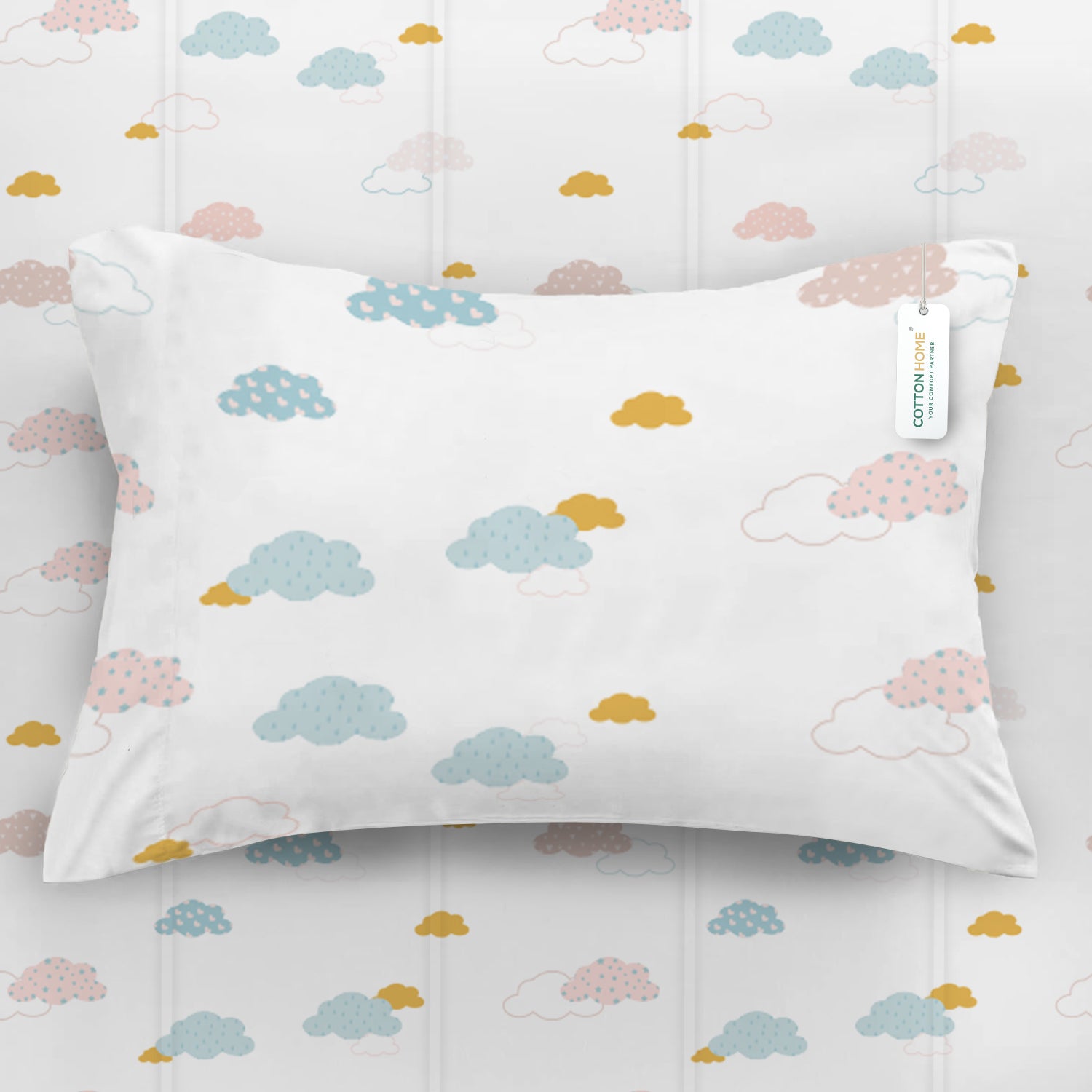 3Piece Baby Crib Comforter Set 90x120 Cotton Comforter, Filled Pillow & Pillow Cover – Pastel Clouds