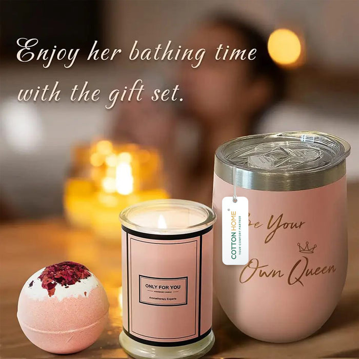 Bath Gift Box Set – Luxe Beige Spa Care Package with 8 Relaxing Self-Care Items for Women, Mom, Wife, Sister, Friends