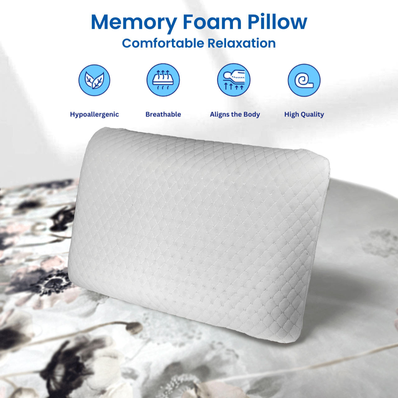 Breathable Memory Foam Pillow 40x60x13cm with Removable Cover - White - Cotton Home