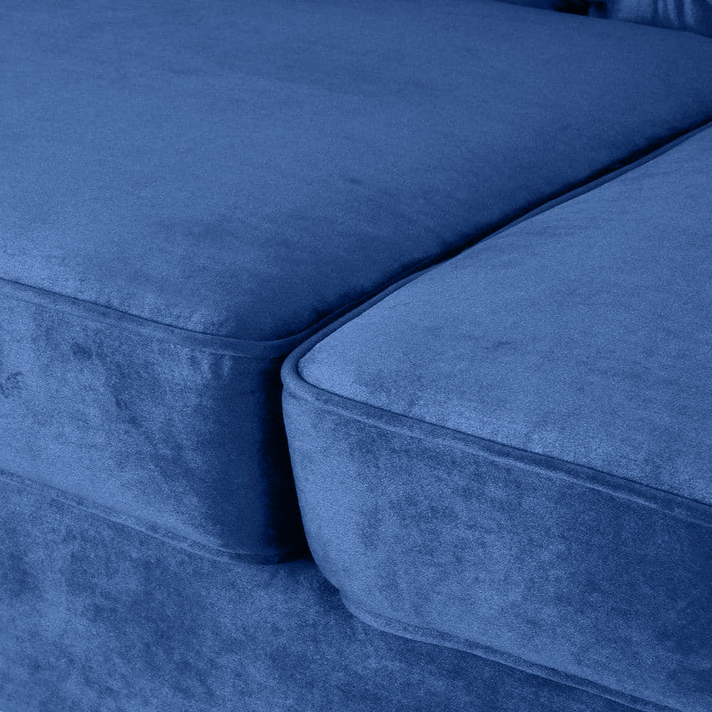 Nova 3-Seater Velvet Sofa with Square Arms – L220cm x W60cm x H85cm, Blue Comfortable & Stylish Sofa for Living Room - Cotton Home
