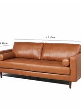 Hixon 3-Seater Faux Leather Sofa L220cm x W83cm x H83cm Brown