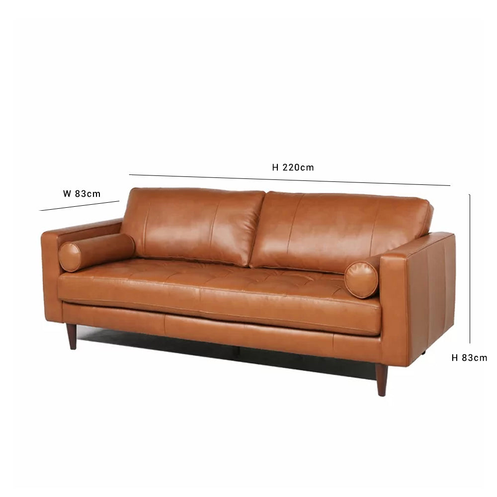 Hixon 3-Seater Faux Leather Sofa L220cm x W83cm x H83cm Brown