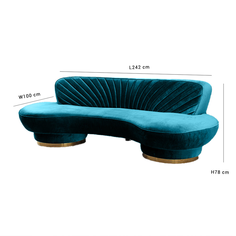 Northpol 3 Seater Velvet Sofa in Blue - Elegant Comfort 242cm x 100cm x 78cm - Cotton Home