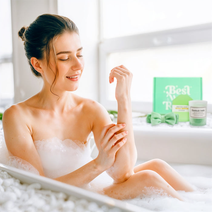 Bath Gift Box Set – Luxe Green Spa Care Package with 10 Relaxing Self-Care Items for Women, Mom, Wife, Sister, Friends