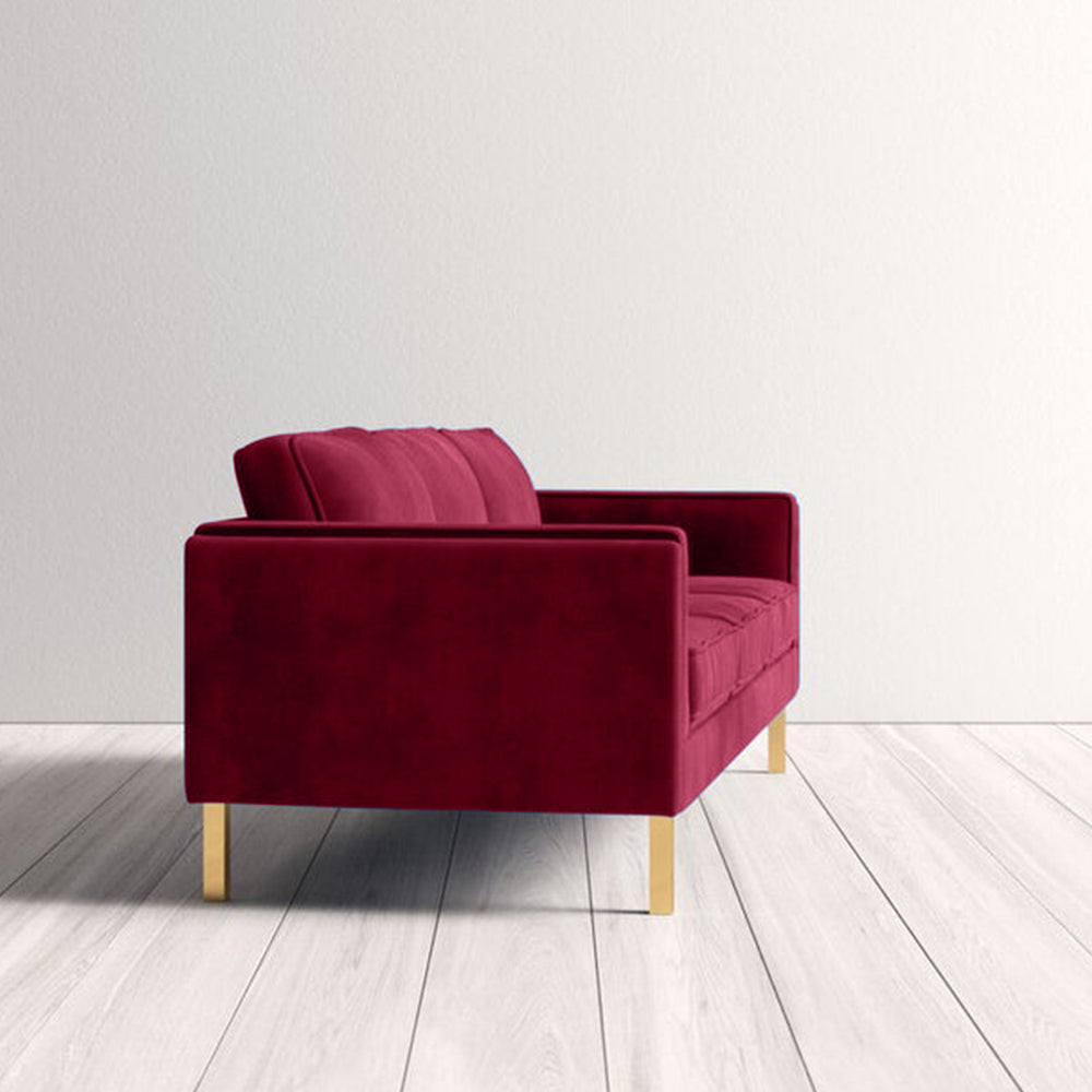 Nebula Maroon Velvet 3-Seater Sofa with Square Arms - Luxury Living Room Seating, L220cm x W86cm x H81cm - Cotton Home