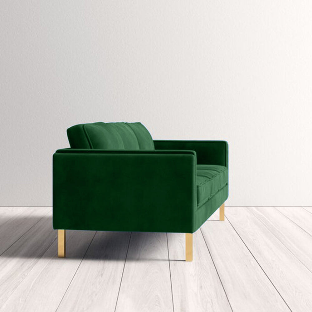 Nebula Green Velvet 3-Seater Sofa with Square Arms - Luxury Living Room Seating, L220cm x W86cm x H81cm - Cotton Home