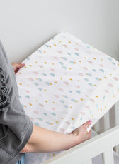 Premium Cotton 3-Piece Baby Crib Bedding Set (120x60 cm) Fitted Baby Mattress Sheets and Protector Pastel Clouds