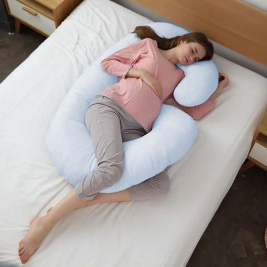 Four Seasons Pregnancy Pillow J Shaped Full Body Maternity Pillow 80x130cm Blue - Cotton Home
