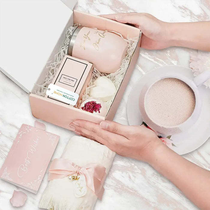 Bath Gift Box Set – Luxe Beige Spa Care Package with 8 Relaxing Self-Care Items for Women, Mom, Wife, Sister, Friends