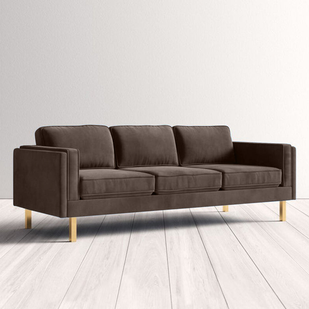 Nebula Navy Velvet 3-Seater Sofa with Square Arms - Luxury Living Room Seating, L220cm x W86cm x H81cm - Cotton Home