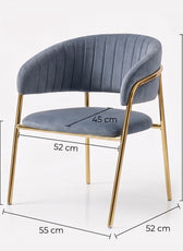 Luxury Grey Velvet Dining Chair with Gold Stainless Steel Legs 75 x 55 x 52 cm