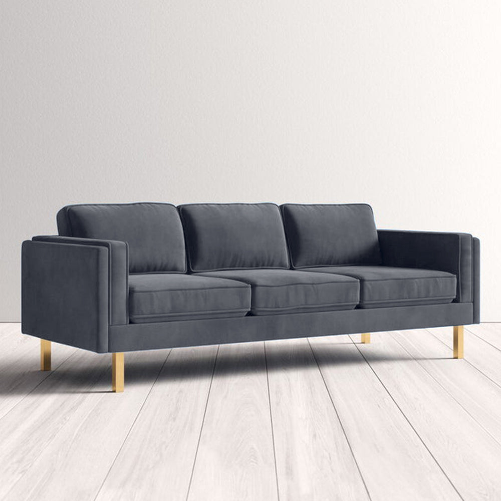 Nebula Navy Velvet 3-Seater Sofa with Square Arms - Luxury Living Room Seating, L220cm x W86cm x H81cm - Cotton Home