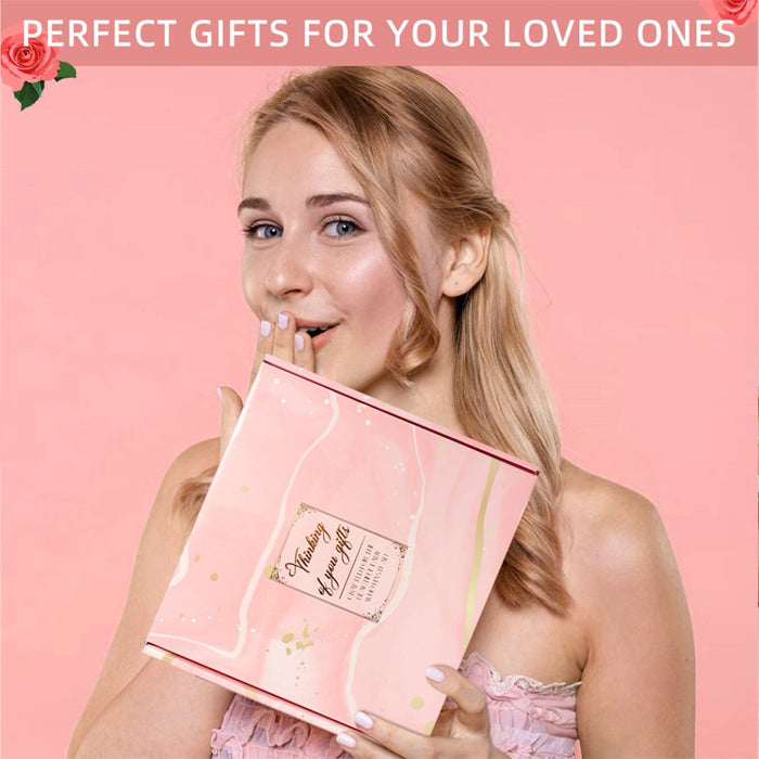 Bath Gift Box Set – Luxe Pink Spa Care Package with 10 Relaxing Self-Care Items for Women, Mom, Wife, Sister, Friends