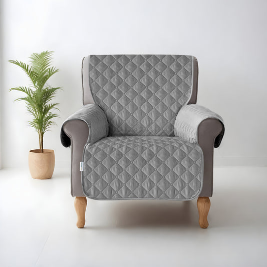 Ultimate Sofa Protector 1 Seater: Water Resistant Sofa Couch Cover for Ultimate Comfort |  Furniture Protector for Pets Kids - Silver - Cotton Home