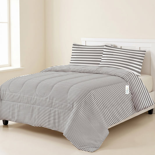 Premium Cotton 4PC Bedding Set Kids Comforter Set 160x220cm Grey Stripe