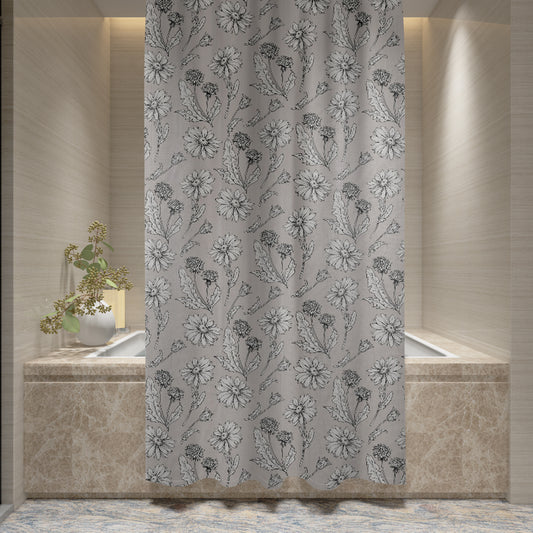 Shower Curtain Printed Fabric with Hooks 180x180 Cm - Flora - Cotton Home