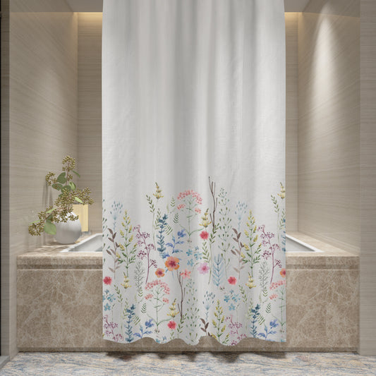 Shower Curtain Printed Fabric with Hooks 180x180 Cm - Amy - Cotton Home