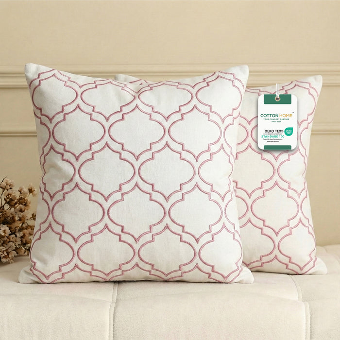 Embroidered Cotton Decorative Throw Pillows Pack of 2 - 45x45 cm Purple Quatrefoil
