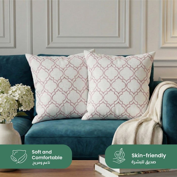 Embroidered Cotton Decorative Throw Pillows Pack of 2 - 45x45 cm Purple Quatrefoil