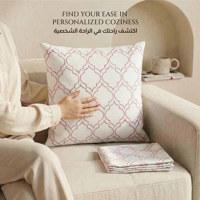 Embroidered Cotton Decorative Throw Pillows Pack of 2 - 45x45 cm Purple Quatrefoil