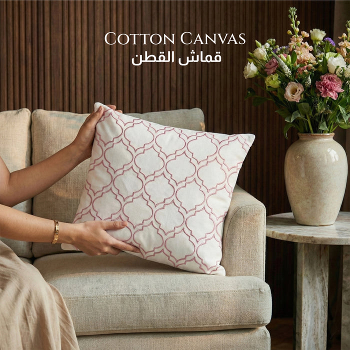 Embroidered Cotton Decorative Throw Pillows Pack of 2 - 45x45 cm Purple Quatrefoil