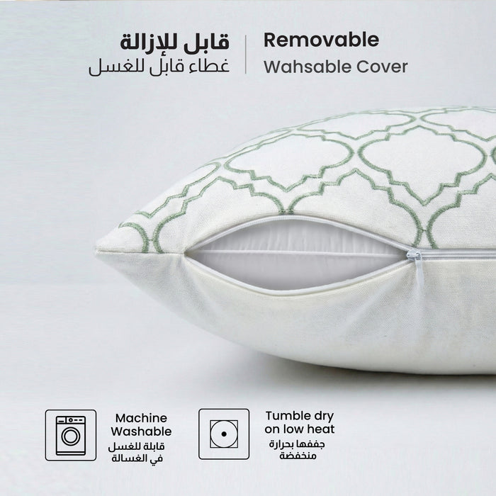 Embroidered Cotton Decorative Throw Pillows Pack of 2 - 45x45 cm Green Modern Quatrefoil